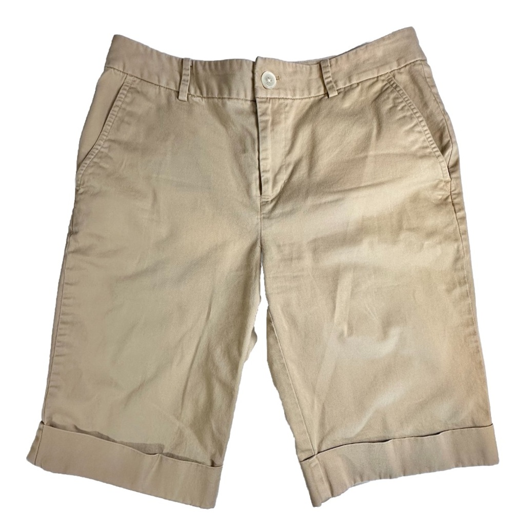 L-RL Lauren Active Ralph Lauren Bermuda Shorts Women’s Off Beige Cuff Hem Sz 2
